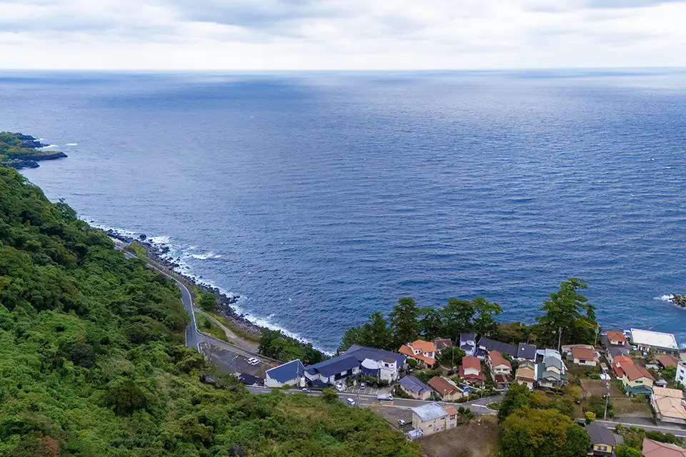 当物件付近の上空から海を望む写真
